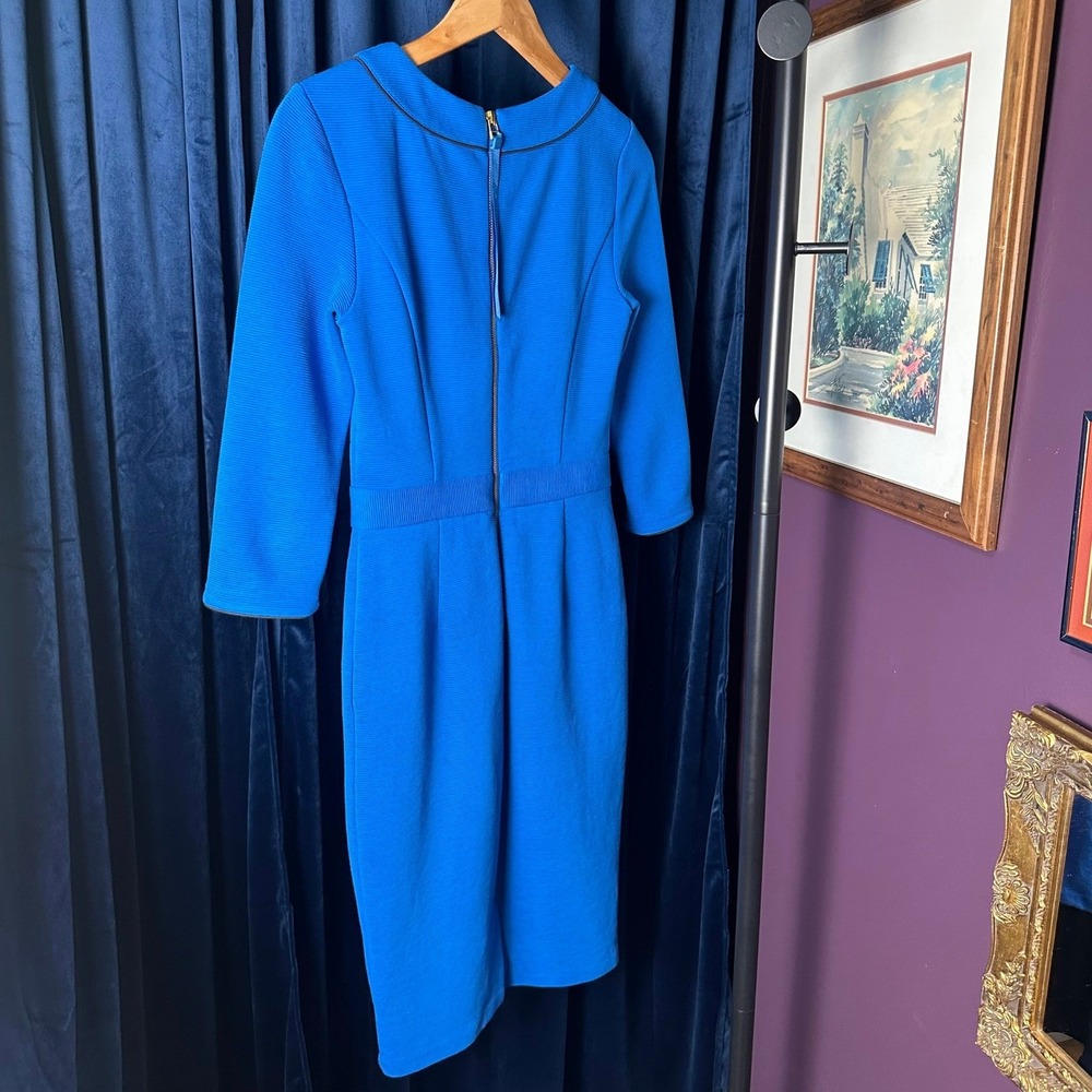Boden Cobalt Blue Ponte Sheath Dress Navy Piping 3/4 Sleeve US 2R - Picture 4 of 10